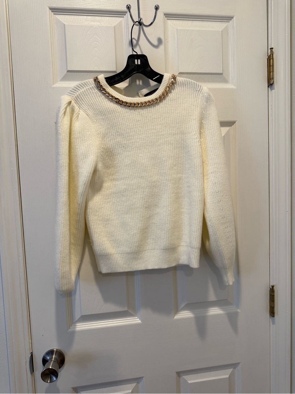 Ann Taylor Cream Sweater with Gold Chain Trim